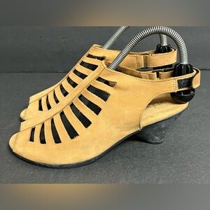 Arche LN Womens 39 8 Soexor Sandal Shoe Tan Leather Cage Peep Toe Slingback Heel